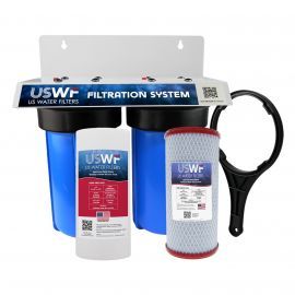 USWF Chloramine Dual 10" 2-Stage Filtration System, Sediment & Chloramine Carbon Block filters, 1" Inlet/Outlet