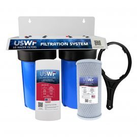 USWF CTO (Chlorine Taste & Odor) Dual 10" 2-Stage Filtration System & Sediment, CTO Carbon Block filters, 1" Inlet/Outlet