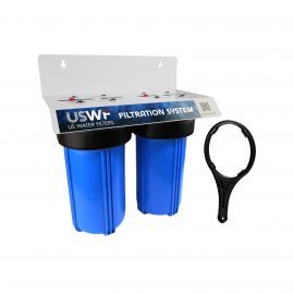 USWF 2-Stage 10" Double Big Blue Heavy Duty Whole House Filter Housing, 1" NPT Inlet/Outlet, Includes Mounting Bracket & Wrench