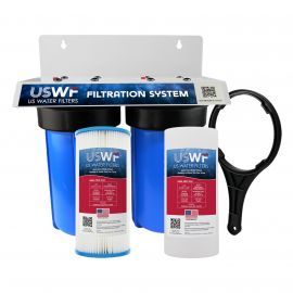 USWF Sediment Dual 10" 2-Stage Filtration System, Pleated Sediment & Meltblown Sediment filters, 1" Inlet/Outlet