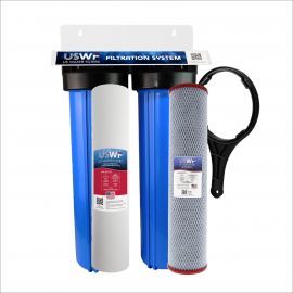 USWF Chloramine Dual 20" 2-Stage Filtration System, Sediment & Chloramine Carbon Block filters, 1" Inlet/Outlet