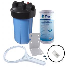Tier1 10 inch Big Polypropylene Filter Housing with Pressure Release and Carbon Filter Kit (1 inch Inlet/Outlet)