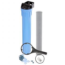 20 inch Slim Polypropylene Filter Housing with 5 Micron Carbon and Polyphosphate Water Softening Cartridge Kit by Tier1