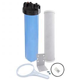 Tier1 20 inch Big Polypropylene Filter Housing with Pressure Release and Carbon Filter Kit (1 inch Inlet/Outlet)