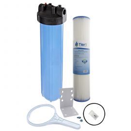 20 inch Big Polypropylene Filter Housing with Pressure Release and Pleated Filter Kit by Tier1 (1 inch Inlet/Outlet)