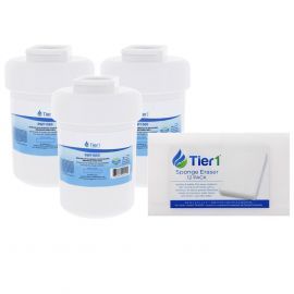 Tier1 GE MWF Comparable Refrigerator Water Filter Replacement (3-Pack) and Magic Erasing Sponge (12-Pack) kit
