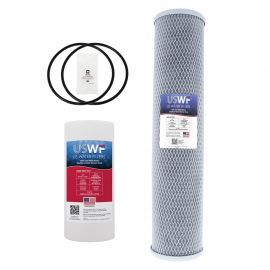 2-Stage Replacement Filter Set for CTO(Chlorine Taste and Odor) Reduction Filtration System by USWF, 10"x4.5" Sediment 5 Micron and 20"x4.5" CTO Reduction Carbon Block 5 Micron