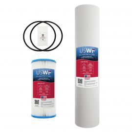 2-Stage Replacement Filter Set for Heavy Sediment Reduction Filtration System by USWF, 10"x4.5" Pleated Sediment 50 Micron and 20"x4.5" Meltblown Sediment 5 Micron