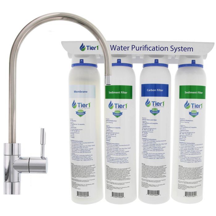 Tier1 4-Stage Ultra-Filtration Hollow Fiber Quick-Change Drinking Water Filter System with 4 Reusable Glass Water Bottles 